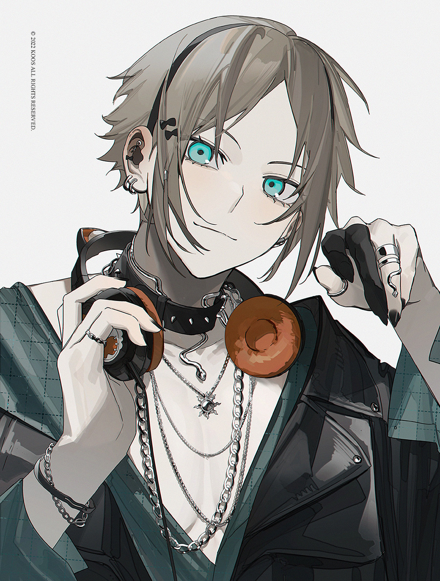 1boy male focus jewelry ring headphones solo looking at viewer  illustration images