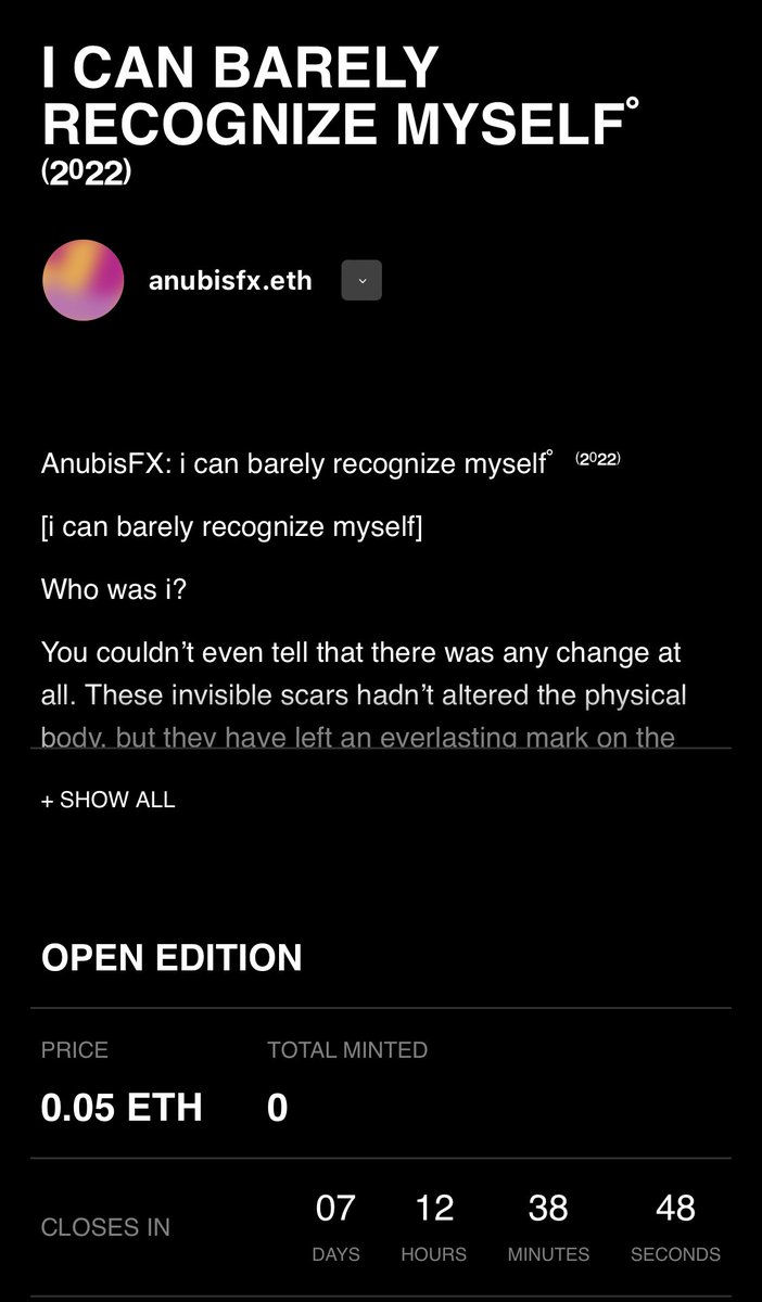 MoneyOverseas's tweet photo. Gm☀️

i can barely recognize myself゜⁽²⁰²²⁾

.05 ETH open edition via @manifoldxyz https://t.co/7iYyMc9Lxa