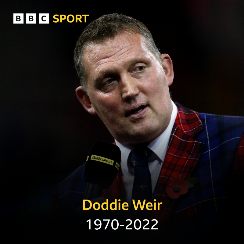 BBCSport's tweet photo. Some sad news to bring you. 

Former Scotland international Doddie Weir has died at the age of 52, six years after being diagnosed with motor neurone disease.