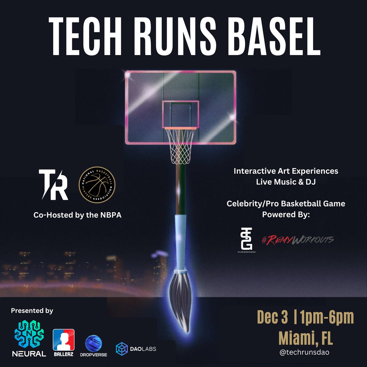 techrunsdao's tweet image. Tech Runs has a spread of Art Basel events for you.

1️⃣ TR!BE TALK: Meet Tech Runs
Fri Dec 2nd | 4:45-6pm | Joy Miami Studios

2️⃣ SOUNDS Afrobeats Party
Fri Dec 2nd | 10pm-4am | Kitchen Social

3️⃣ Tech Runs Basel
Sat Dec 3rd | 1-6pm | SLAM! Miami

RSVP: linktr.ee/techruns