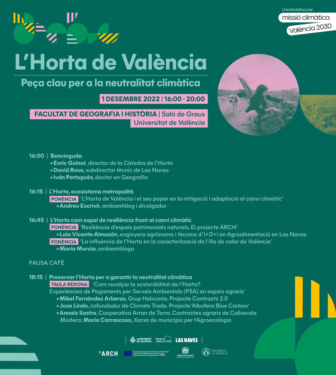 El pròxim dia 1 de desembre, la Càtedra de l'Horta, juntament amb la Fundació Las Naves de l'Ajuntament de València vos convida a la jornada sobre l'Horta de València i la neutralitat climàtica.