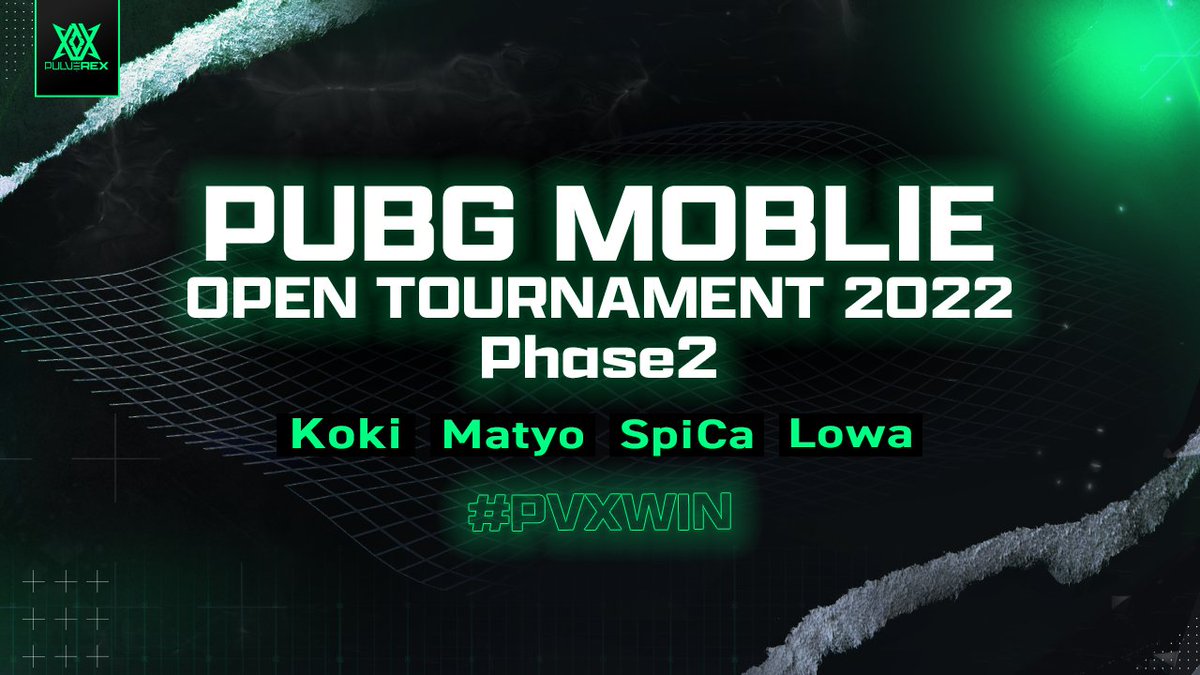PULVEREX's tweet photo. 【#PMOT 2022 Phase2】

🗓11/27(日) 13:00
SEMI FINAL DAY2

--Roster--
@Quell_k_q
@RPholmo
@matyo_cho
@Lowa_pubg

応援よろしくお願いします📣

📺:https://t.co/HkKMFk5RCh

#PVXWIN #PVSWIN https://t.co/1dwk9Fbfwt