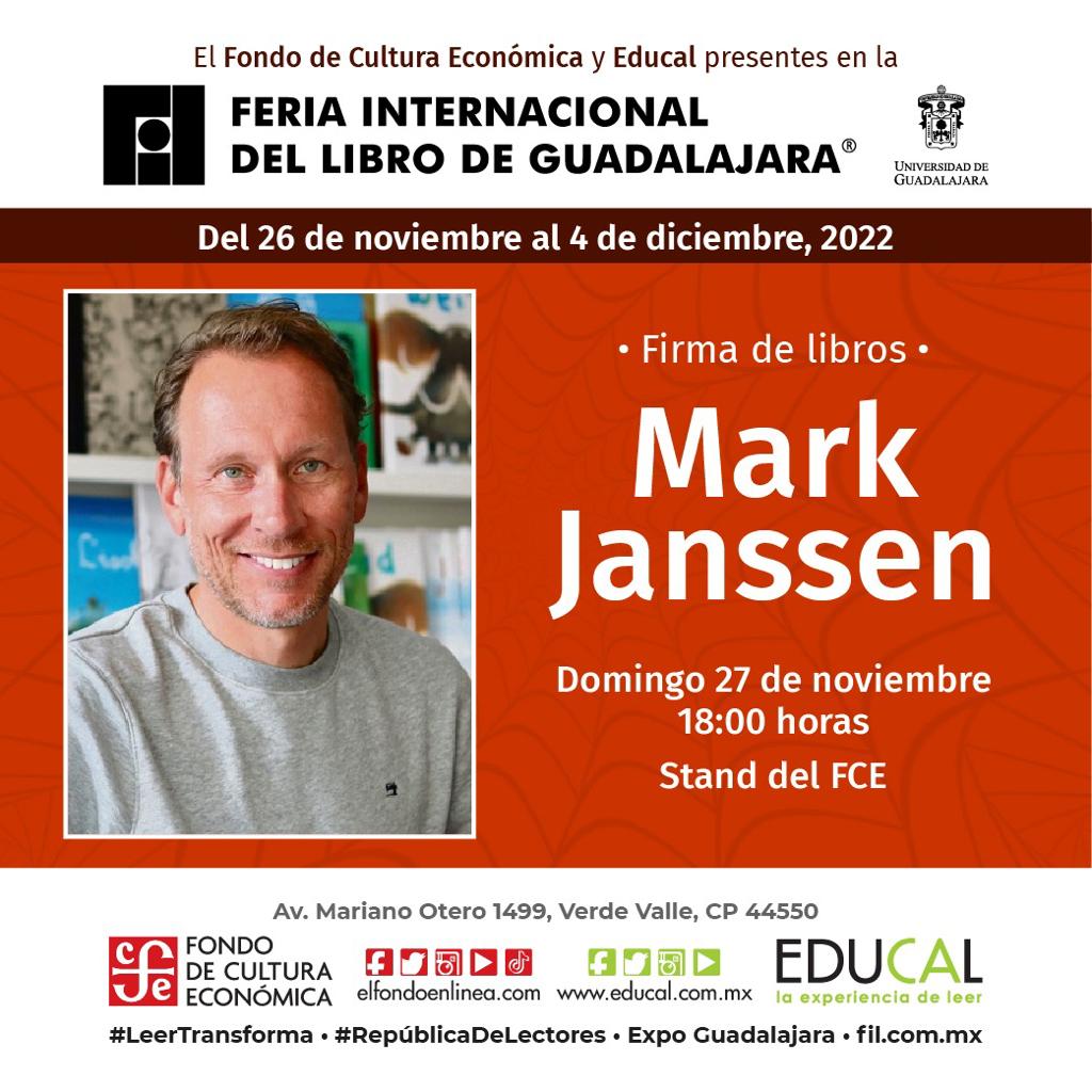 ObrasInfyJuvFCE's tweet photo. ¡El domingo Mark Janssen firmará sus ejemplares en la FIL Guadalajara!
#MarkJanssen
#SiempreCerca
#AltoMonstruos
#LaIsla
#FILGuadalajara
#FondoDeCulturaEconómica https://t.co/jSr6E6vdsF