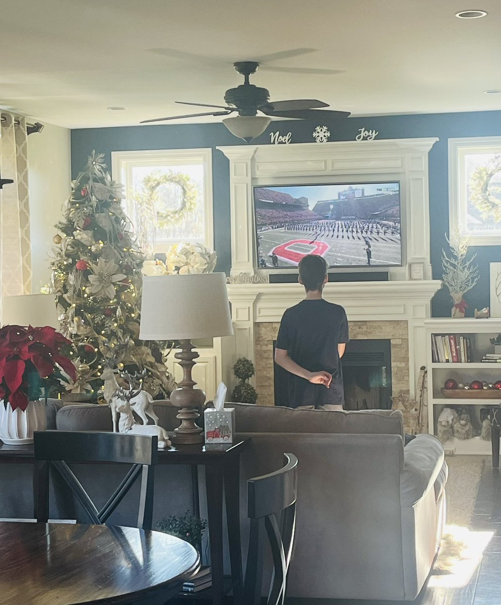 Came downstairs as the game was starting and found my 12 yo son standing for the national anthem. He was alone, chose to stand in our living room and just sat down once it concluded.  💙💛🇺🇸🇺🇸🇺🇸💛💙 #GoBlue #NationalAnthem #Respect