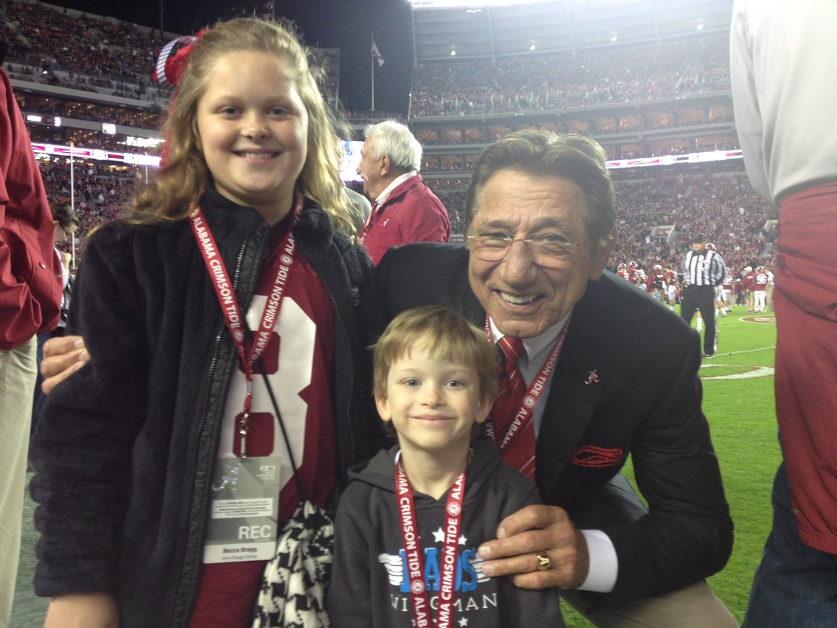 This is probably my favorite #IronBowl picture. Joe Willie #Namath with the kids pregame 2014 before the 55-44 victory.