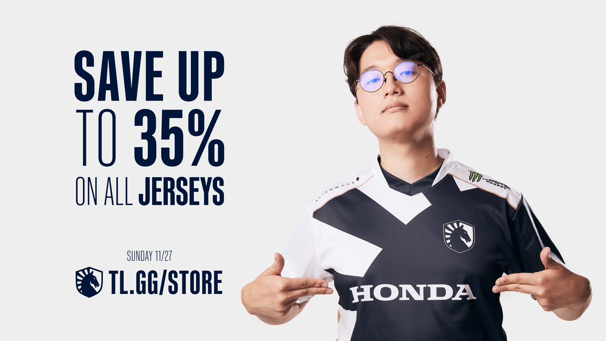 🌊Today is Team Liquid Black Friday Esports Day🌊 👀Save up to 35% on all jerseys, so you can be ready for our next #TLWin 🛍️ TL.GG/STORE