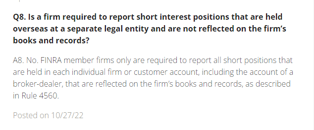 DominikSteuben's tweet photo. #AMC #GME 
$GME $AMC
In terms of the "official" Short Interest:

I think this FINRA notice confirms some concerns about short positions, held outside the U.S. These aren't reported if they are held at a "separate legal entity" and therefore don't count. 
https://t.co/qWrVgBhDYI https://t.co/dn3K8Ub72n