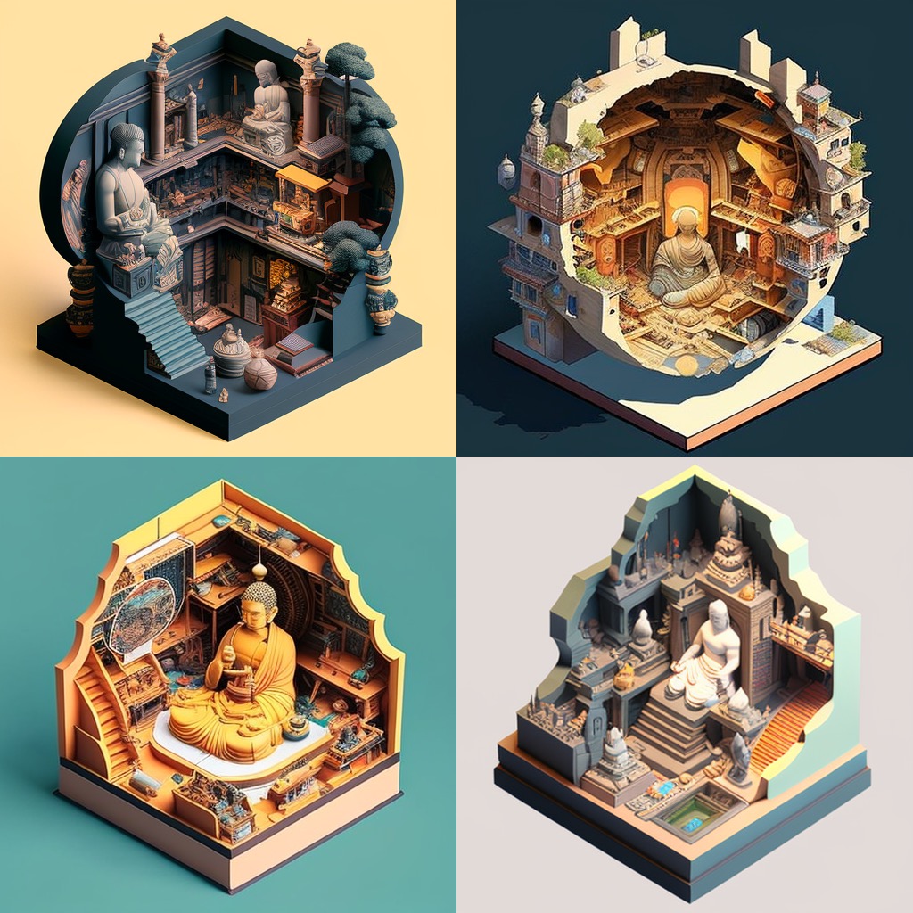 thatsolomonk's tweet photo. Worlds within Worlds within Worlds...
May freedom, clarity, and peace arise
At all levels π
(exploring isometric Buddhism in #MidjourneyV4)
#aiart #midjourney #imagesynth #aiia https://t.co/SFnC5eDvoE