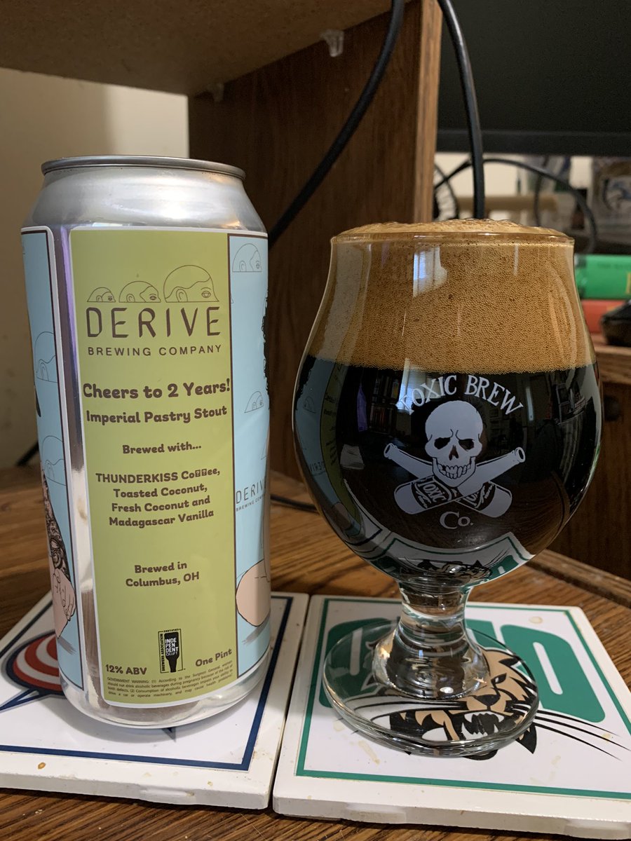RealBMaxwell's tweet photo. Next up this #stouturday is #derivebrewing Cheers to 2 Years! Imperial Pastry Stout with @tkisscoffee ๐ฅฅ & vanilla ๐๐ป๐ช๐ #CraftBeer #ohiocraftbeer #drinklocal @BayBeerReviews @WhiskeyCyclist @ManvsAle @beerhunter74 @mikeadam16 @Stef_Pellerin @Bertrand_Boily @TangyTanjarine https://t.co/Tdb2NPWU0T