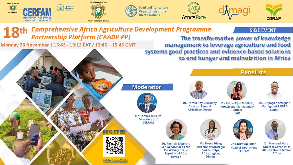 Marwamohabe1's tweet photo. On the margins of the 18th #CAADP, CERFAM is organizing a side-event, to showcase various existing #knowledgeplatforms and tools which facilitate an enabling environment for agricultural activities and investments in #foodsystems. Register here👉https://t.co/djpV7k4S2o. https://t.co/pQ80kUG3Oj