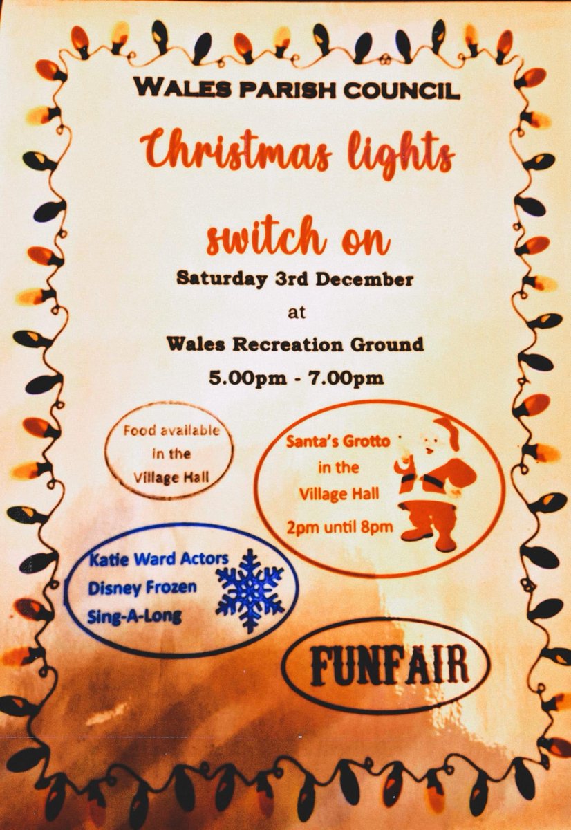 We are just a week away from lighting up Christmas in Kiveton with Wales Parish Council! Come down to Wales Recreation Ground next Saturday from 5pm - We can’t wait to see you.👇🏻
