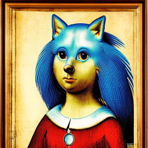 minimaxir's tweet photo. I tried the "a beautiful portrait of <ugly-sonic> by Leonardo Da Vinci" prompt which failed in my blog post, but it seems Stable Diffusion 2.0 nailed it this time. https://t.co/jQTTLhp0Y0