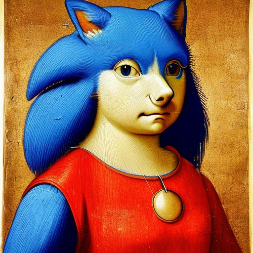 minimaxir's tweet photo. I tried the "a beautiful portrait of <ugly-sonic> by Leonardo Da Vinci" prompt which failed in my blog post, but it seems Stable Diffusion 2.0 nailed it this time. https://t.co/jQTTLhp0Y0