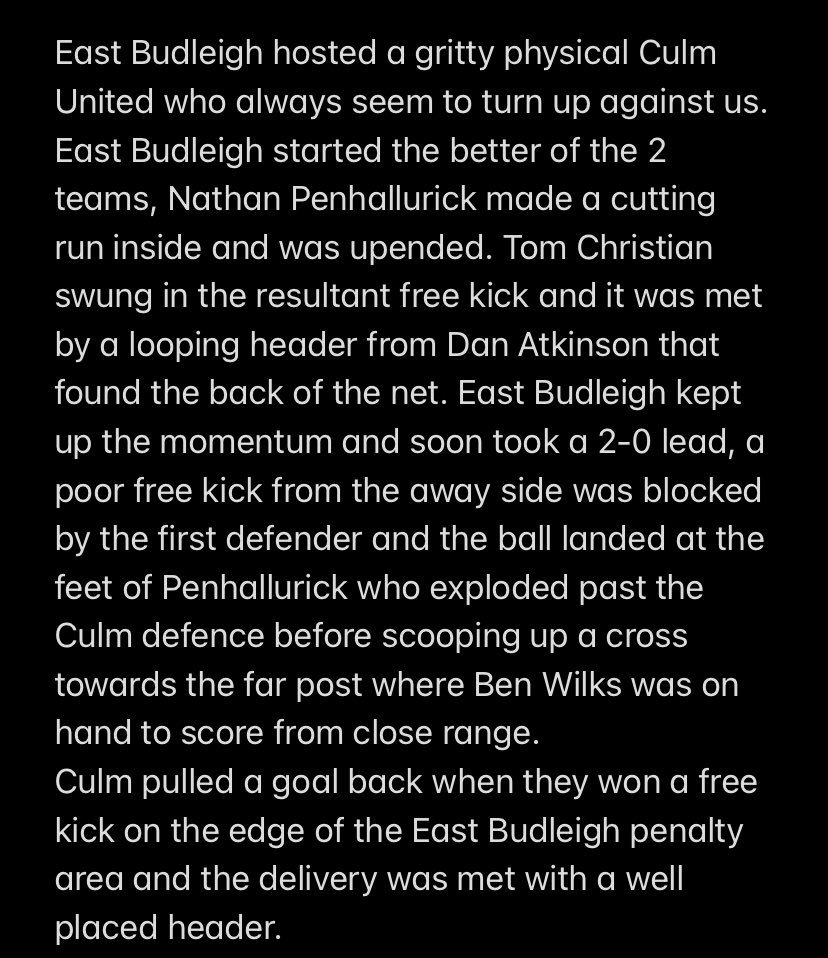 EastBudleighFC's tweet photo. 🔵⚪️ East Budleigh 2nds Vs ⚫️⚪️ Culm United 
Sat 26 Nov

2-1

⚽️-Atkinson
⚽️🟥-Wilks
🅰️-Christian 
🅰️-Penhallurick 

MOTM - Whole Squad
DOTD - Wilks https://t.co/BlunROGoEc