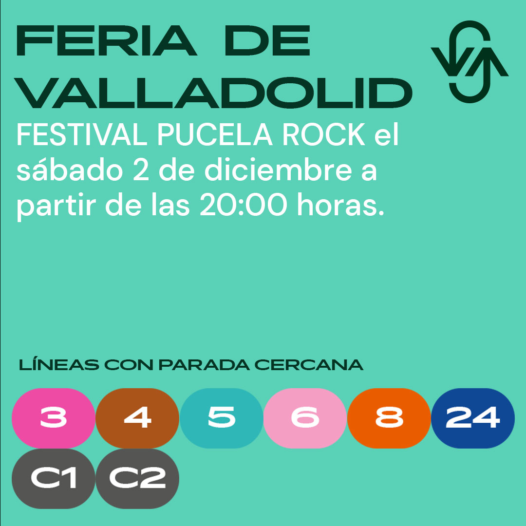 AuvasaVLL's tweet photo. 📢 Disfruta del #PucelaRock 👉 #MejorEnBUS
⏰ A partir de las 20:00 horas
🚍 Líneas cercanas: 3, 4, 5, 6, 8, 24, C1 y C2
📌 @feriavalladolid https://t.co/VDf1RT7K1f