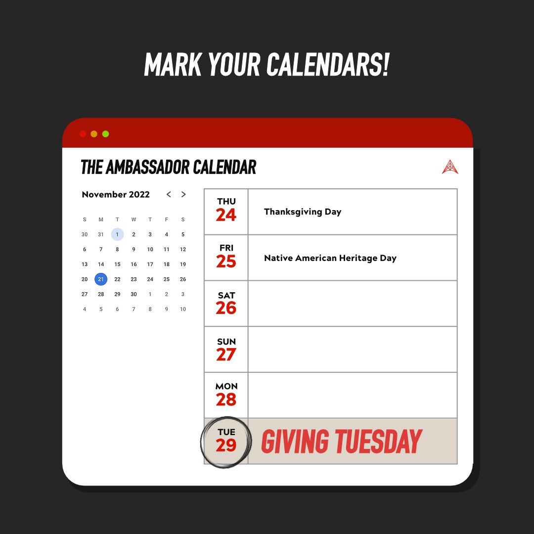 WAAmbassadors's tweet photo. M A R K  Y O U R  C A L E N D A R S

Are you thinking about Giving Tuesday? We are a nonprofit that supports church planting, community engagement, and like minded individuals/organizations in ministry. Head to our website or listen to our podcast to learn more. 

Link in bio. https://t.co/SDaFsuqZho