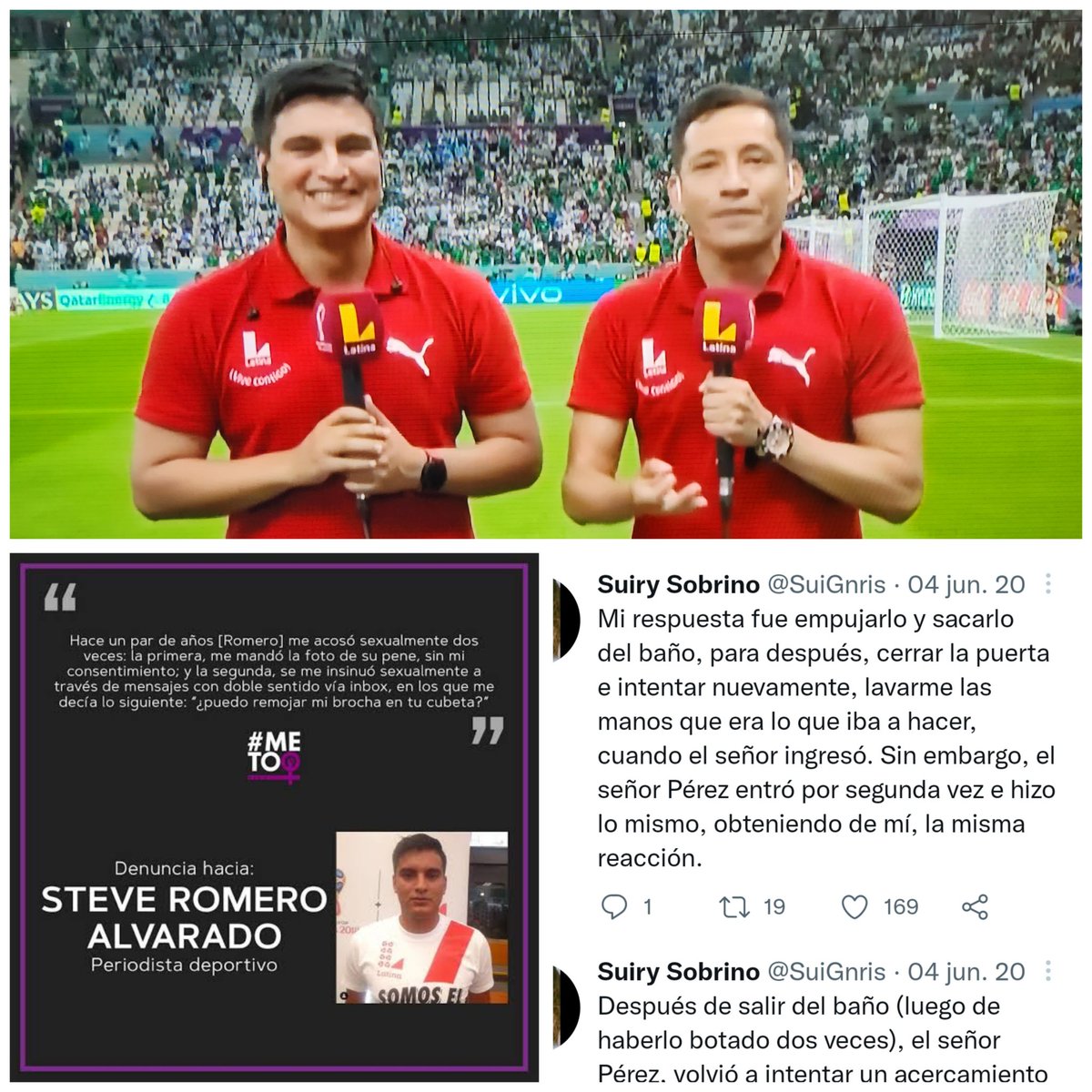 Ash 🤦🏻‍♀️ justo cuando quiero ver el partido Argentina vs. México y al sintonizar, lo primero que me sale son dos denunciados por acoso sexual trabajando juntos 🙃 será requisito? Los dos reporteros, Steve Romero y Paul Pérez, enviados al Mundial Qatar 2022. #25N #NiUnaMenos