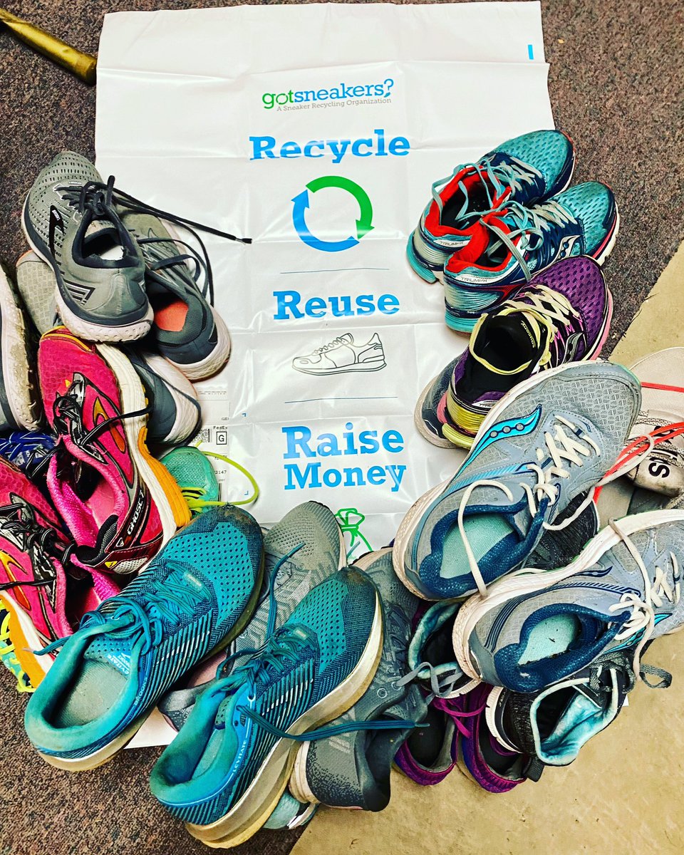 DebraMarzano's tweet photo. Another round of old sneakers are getting recycled from our run club! Thanks to the team for bringing them in!

They will be going to @GotSneakers! 

#addisonroadwarriors #gotsneakers #sneakerrecyling https://t.co/C42jVddSu6