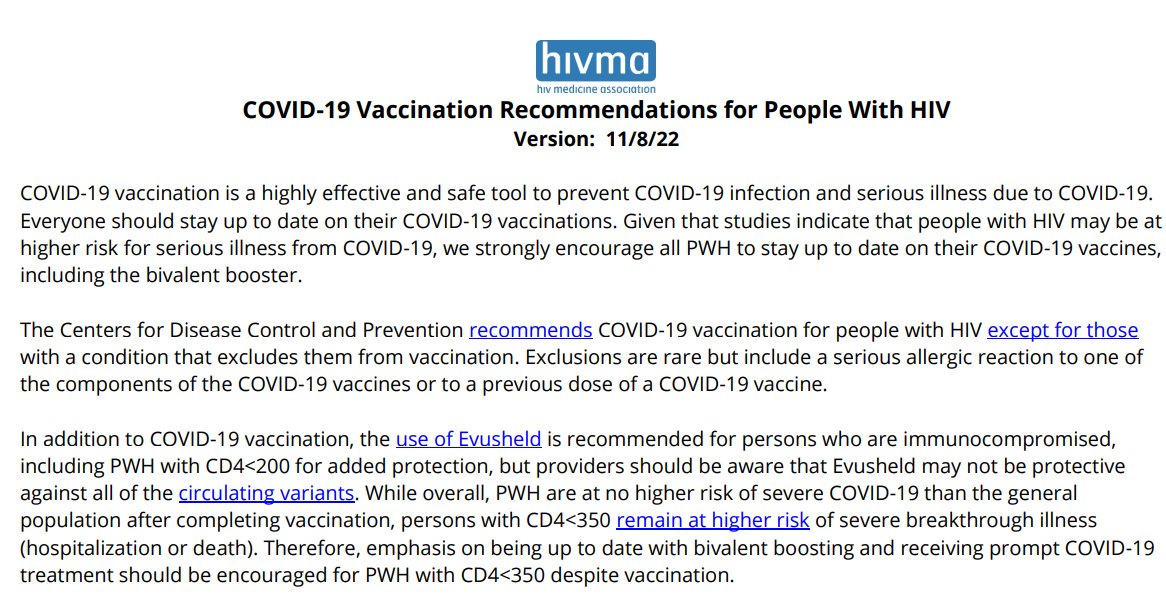 ICYMI, @HIVMA has updated its brief on @CDCgov’s COVID-19 vaccination recommendations, including information on the bivalent booster recommendations: bit.ly/3UYZQJB