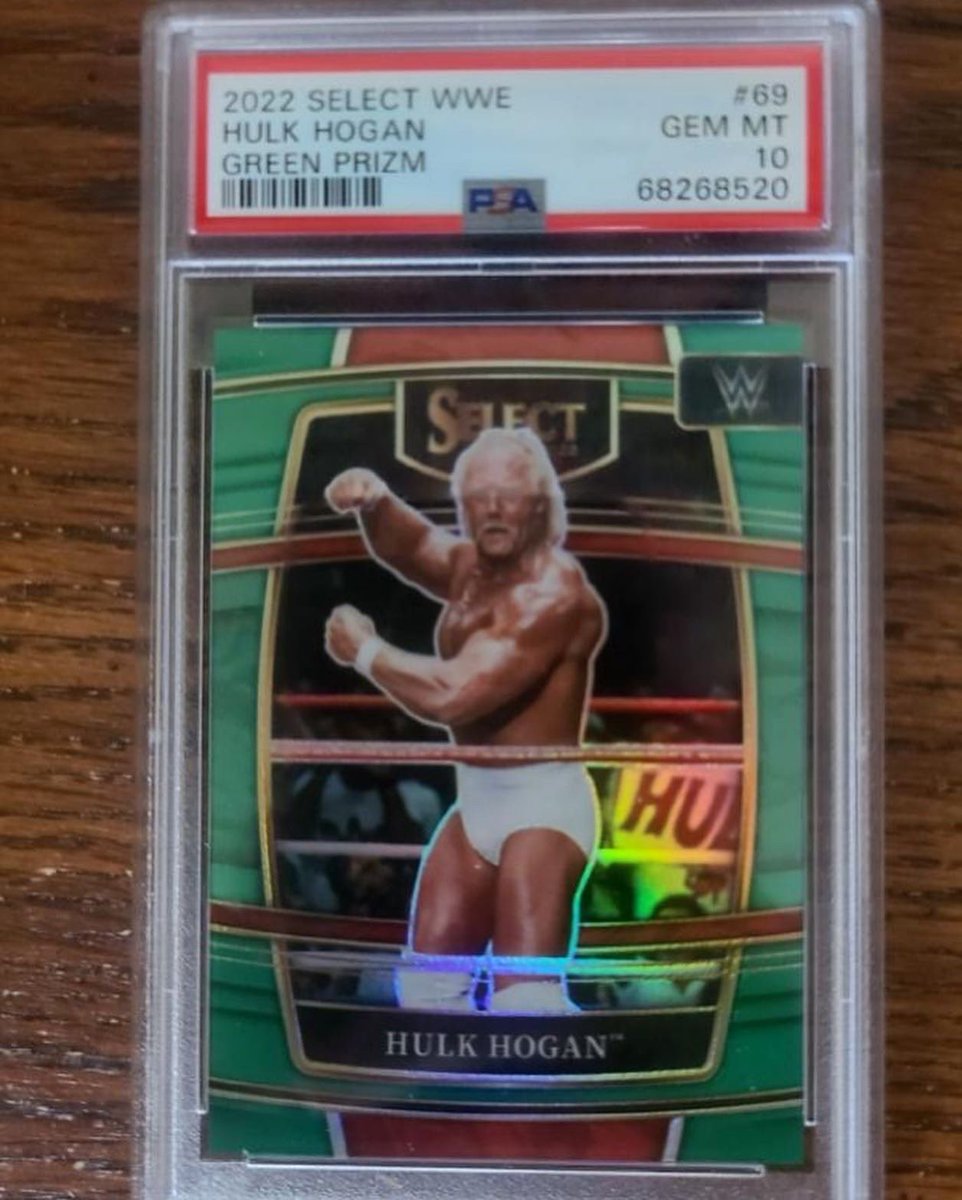 BreakwithASB's tweet image. 🔥 Select 2022 Hulk Hogan Green numbered to 5. Originally pulled live on @whatnot by @allsportsbreak! Graded a PSA 10 Gem!! Pop 1.  Huge thank you to @theslabdr for helping prep the card and submit for grading!! 🔥 @hulkhogan #whatnot #allsportsbreaks #hulkhogan #selectwwe