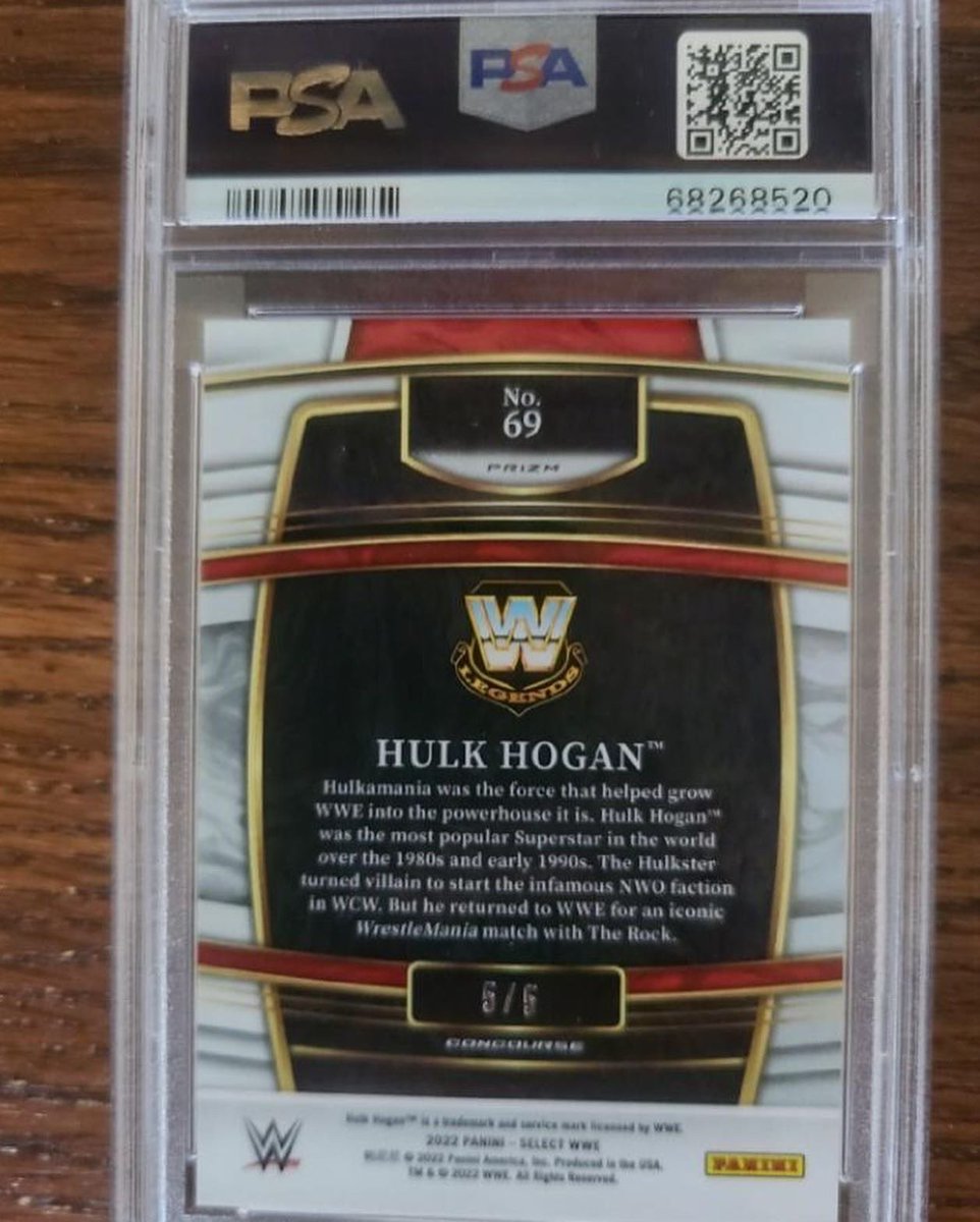BreakwithASB's tweet image. 🔥 Select 2022 Hulk Hogan Green numbered to 5. Originally pulled live on @whatnot by @allsportsbreak! Graded a PSA 10 Gem!! Pop 1.  Huge thank you to @theslabdr for helping prep the card and submit for grading!! 🔥 @hulkhogan #whatnot #allsportsbreaks #hulkhogan #selectwwe