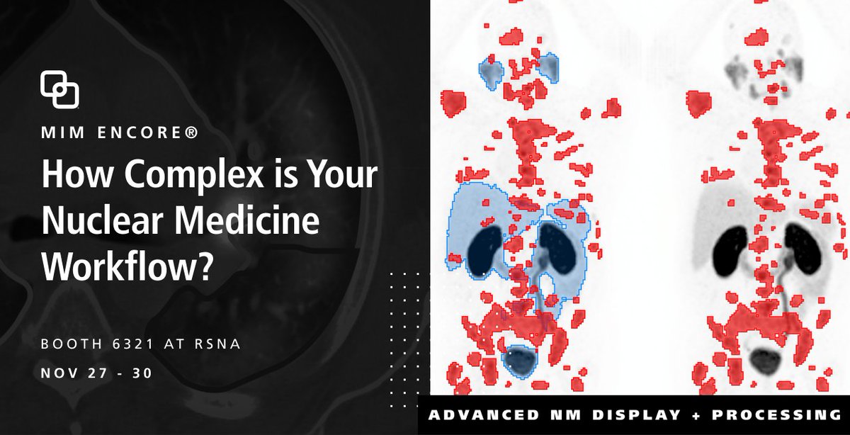 mimsoftware's tweet image. Join us 🆃🅾🅼🅾🆁🆁🅾🆆 at #RSNA21 in booth 6321 for a look at MIM Encore®, which combines industry-leading therapy response tools for PET/CT and SPECT/CT + advanced Nuclear Medicine display and processing. bit.ly/3EMoZkZ

#NucMed #Theranostics #Dosimetry