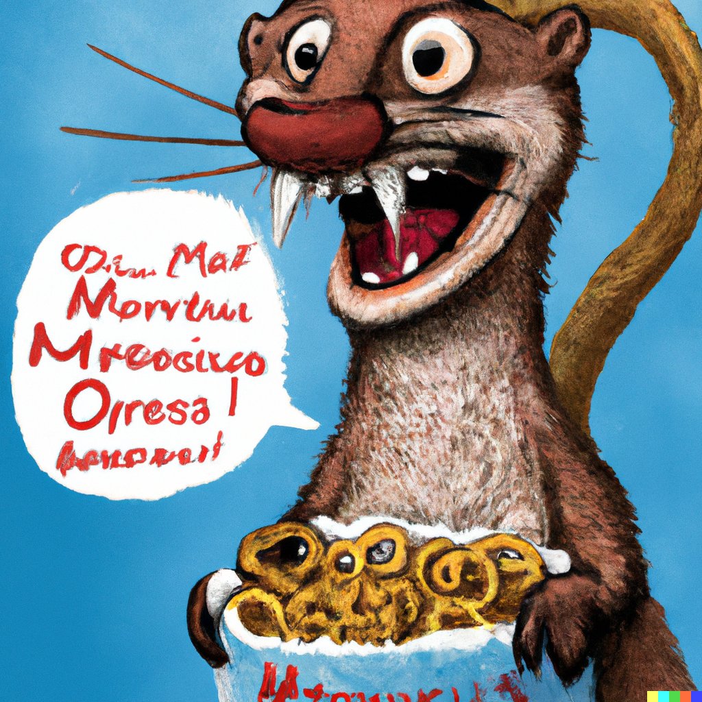 AutoLifehacker's tweet image. DALL-E 2 has a more gentle interpretation of Krampus Mongoose Cereal.

Prompt: &quot;Silly Mongoose, Cheerios Are for Krampus&quot; #Krampus #Mongoose #ChillBitch #DALLE2 #AI #AIArt #GenerativeArt
