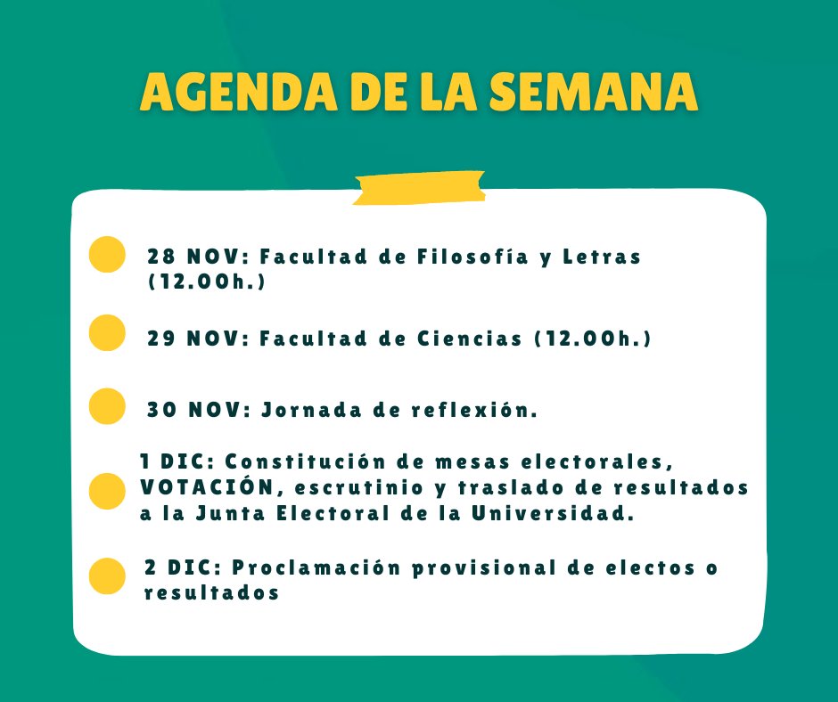 PedroFSRector's tweet photo. Os dejamos aquí la Agenda de la semana que viene por si estáis interesados/as en los eventos que habrá.
Feliz fin de semana🙂
#PedroFS_SeguimosContiGO #PedroFSRector https://t.co/IFWFQ9iQpP