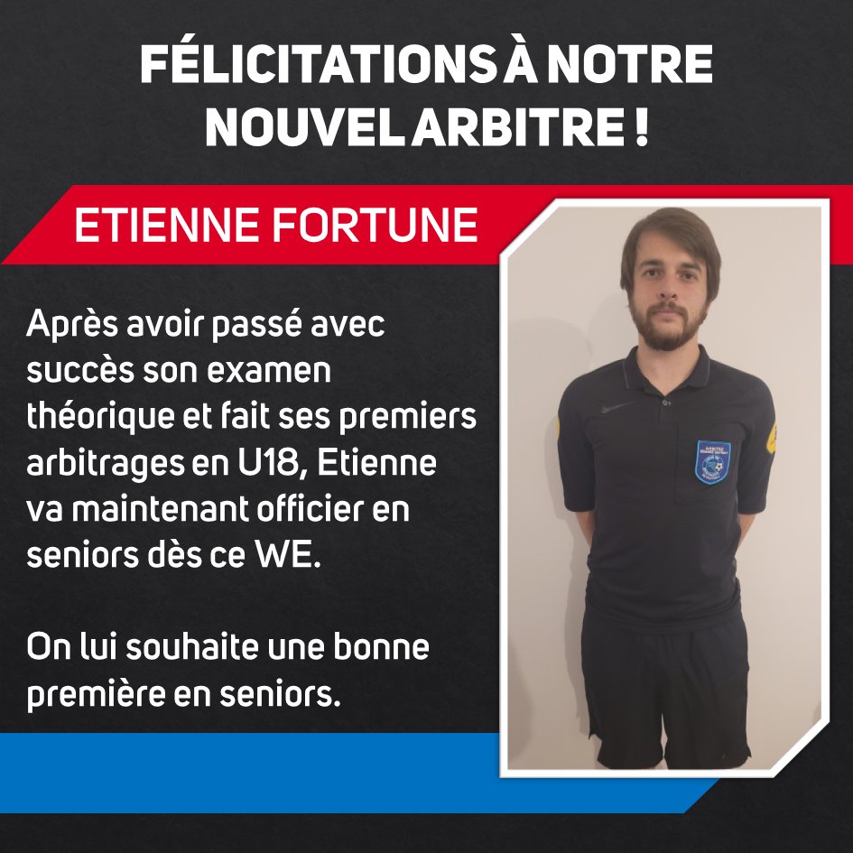 bleuetsfoot's tweet photo. [ 🔵🔴 ARBITRAGE 🔵🔴 ]
Du côté de nos arbitres !
Première en seniors pour notre nouvel arbitre Etienne après avoir fait ses armes en U18.
Romain, quand à lui officie en touche en R2
On leur souhaite un bon match
#tousbleuets 🔵🔴 https://t.co/To3rtjh9nS