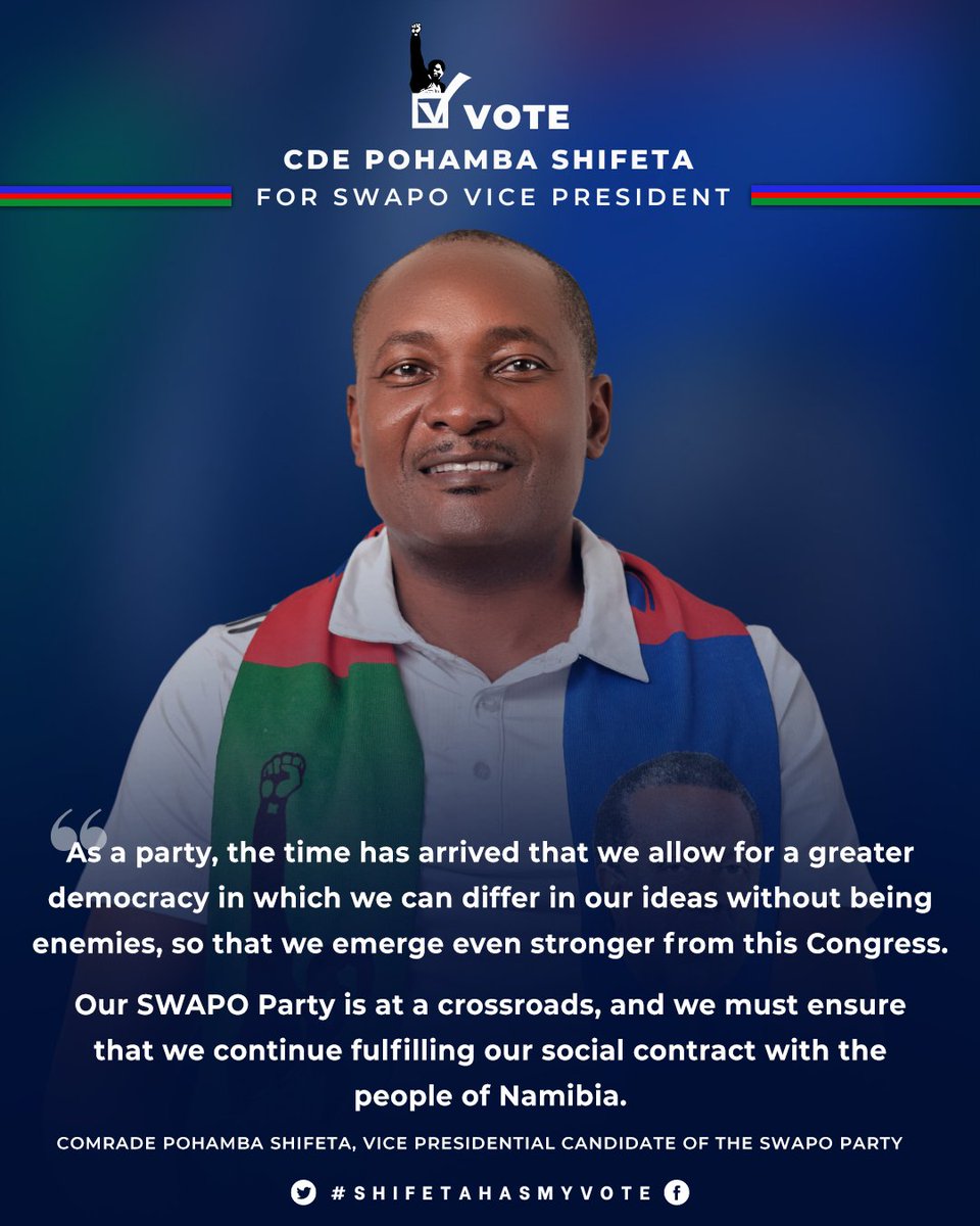 We are the only political party that has stood the test of time in Namibia. Through thick and thin, we have demonstrated resilience, delivered through self-invention, adaptation and collective building. 

How have we been able to do this? As ONE SWAPO!

#ShifetaHasMyVote