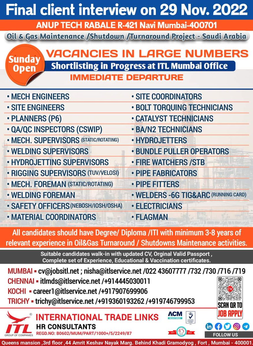 gulfjob8's tweet photo. JOB VACANCY FOR #saudiarabia

#engineerjobs #inspetor #oilandgas #maintenancejobs #shutdownjobs #turnaround #refinery #foreman #pipefitter #electrician #bolt #torquing #planner #largevacancy  #mechanical #supervisorjobs #rorating #petrochemical #refinery #oilandgas #saudijobs https://t.co/TRTsM1NVHH