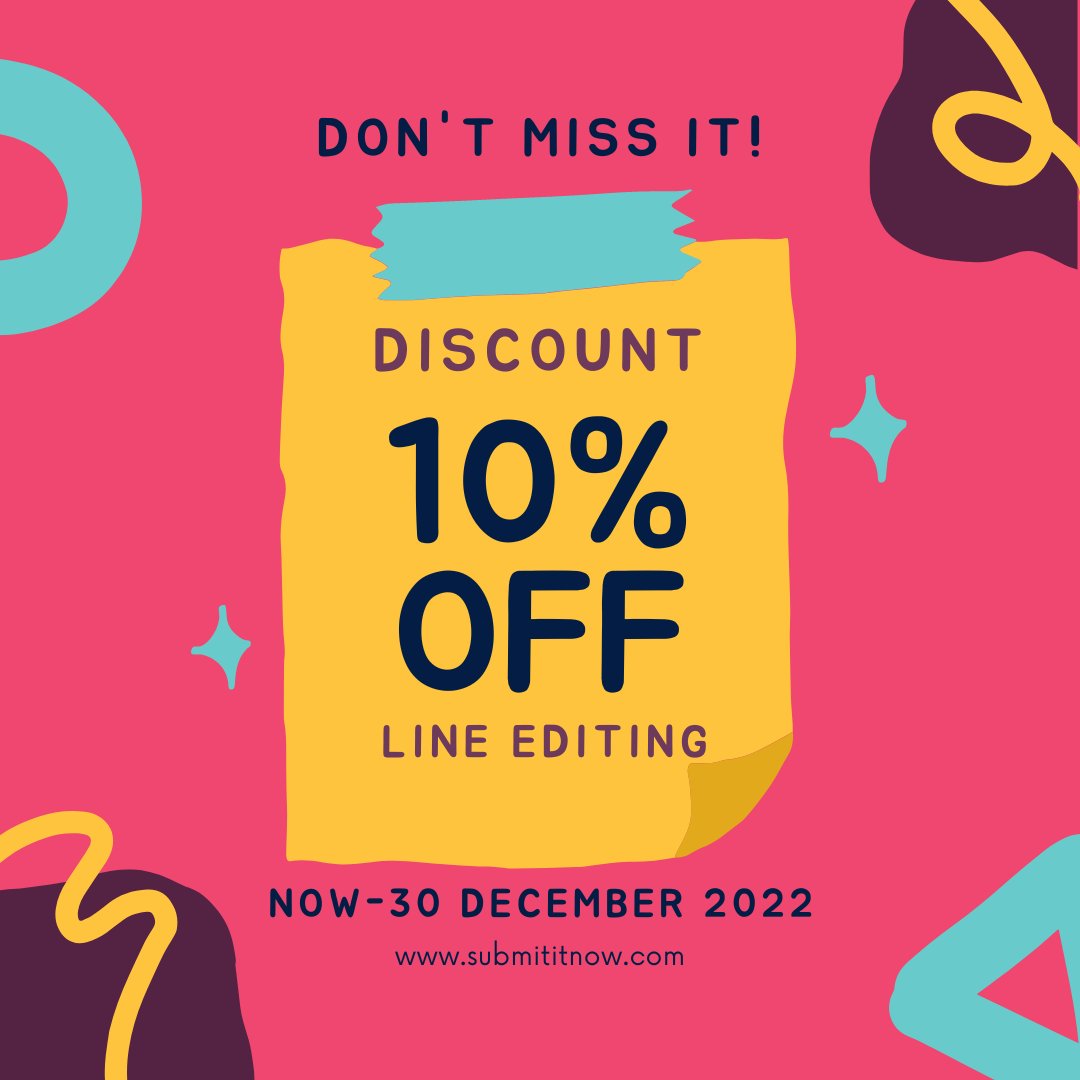 Submitit_Now's tweet image. Now through Dec 30, get 10% off of line editing for all packages! Anyone who signs up for any service that includes editing during this time will automatically get this discount.

#writinglife #writingcoach #writingtipsandtricks #literarygifts