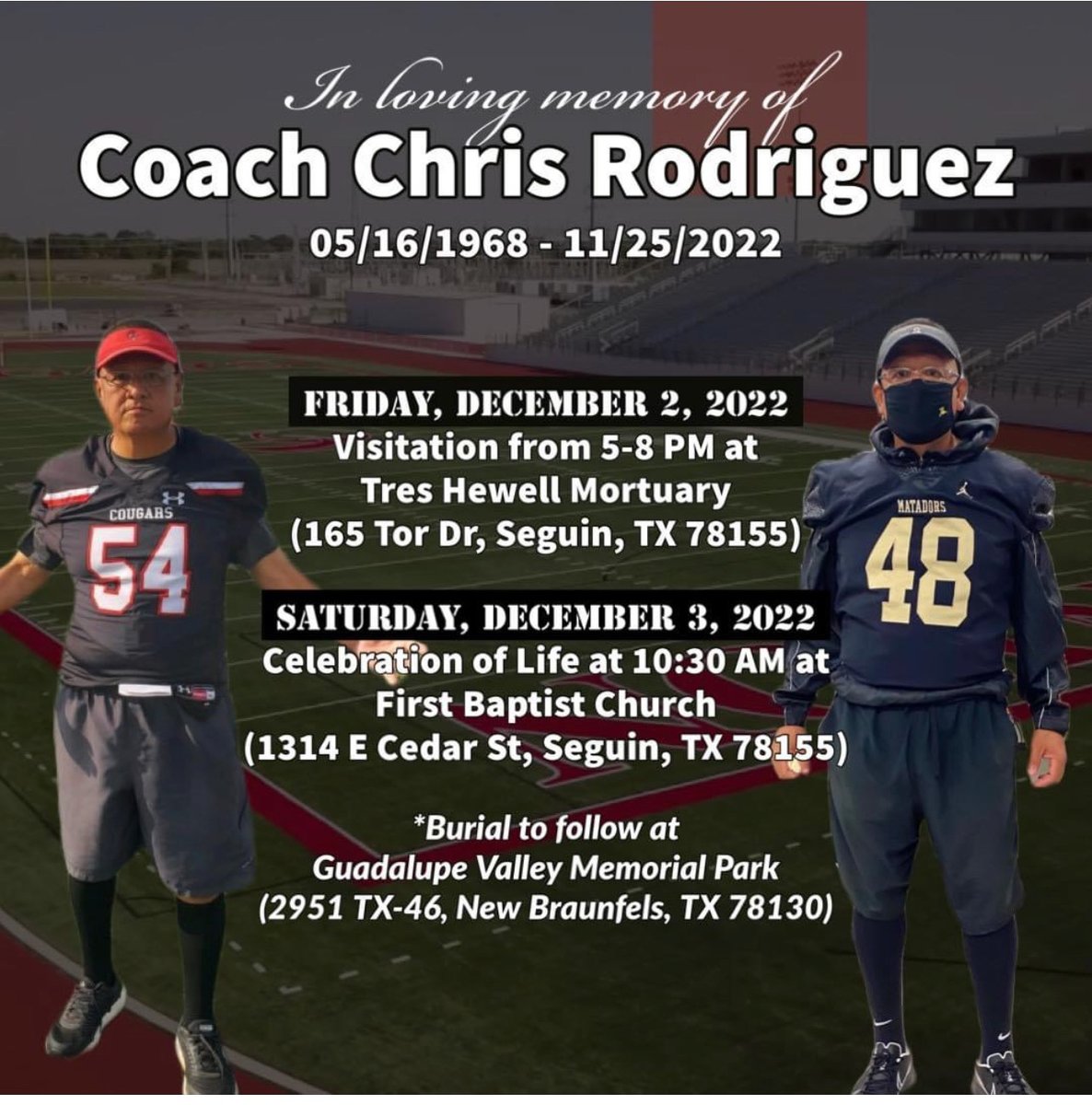 We are saddened to report that former Seguin ISD employee Coach Christopher Rodriguez passed away yesterday. His family is in our thoughts and prayers. #WeAreSgeuin