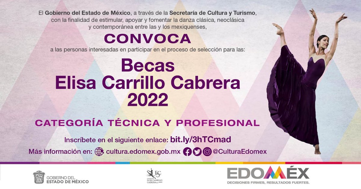 Postula a la Beca "Elisa Carrillo Cabrera 2022" en las categorías Técnica y Profesional.
Convocatoria abierta hasta el 6 de diciembre.
Información en: bit.ly/3hTCmad
#Becas #ballet #danza #bailarines #estudiantes