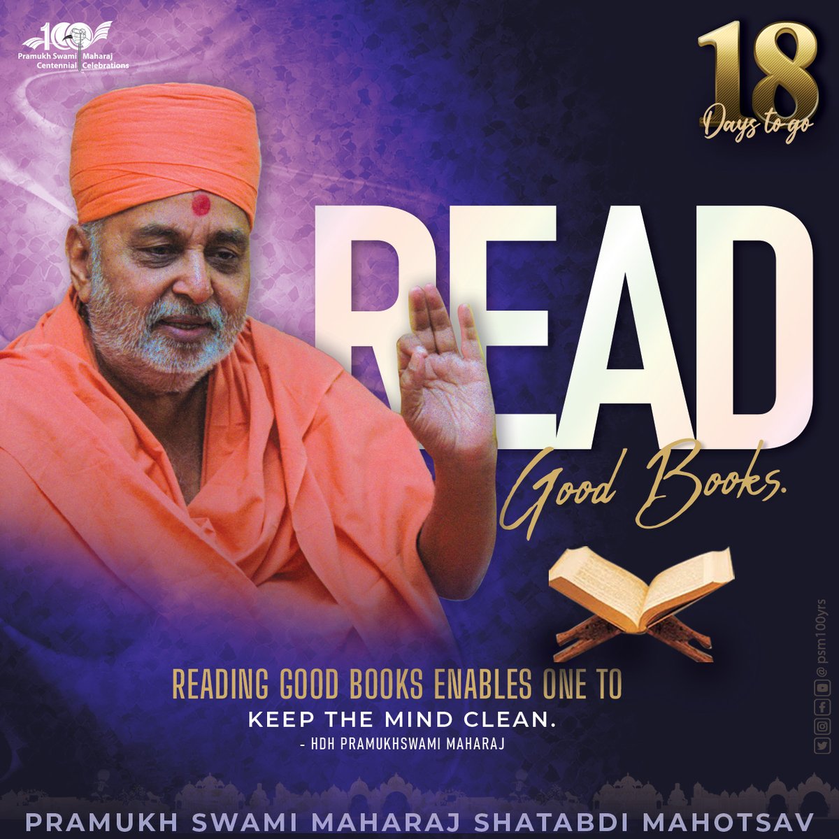BAPSEvent's tweet photo. Pramukh Swami Maharaj Shatabdi Mahotsav, 18 Days to go
#baps #psm100 #swaminarayan #shatabdi #pramukhswami #pramukhswamimaharaj #psm100yrs https://t.co/rqcXd1wJ11