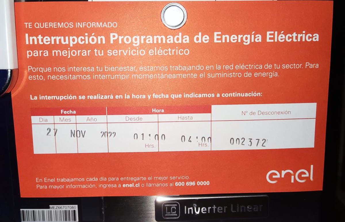 CassandraMarchG's tweet photo. @Enel_Informa_CL Hola, me podrían confirmar si el corte programado se va a realizar? https://t.co/2aKwaZp6J4