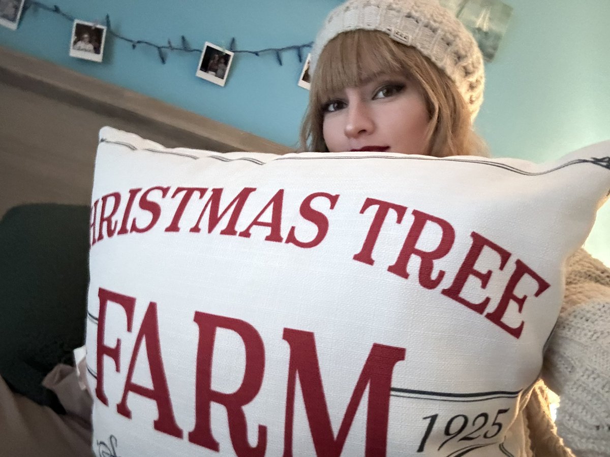 KarmaKally's tweet photo. Still loving this Christmas Tree Farm pillow I got from Lowe’s a few years ago… @taylorswift13 @taylornation13 #christmastreefarm https://t.co/EIz4aeEiME