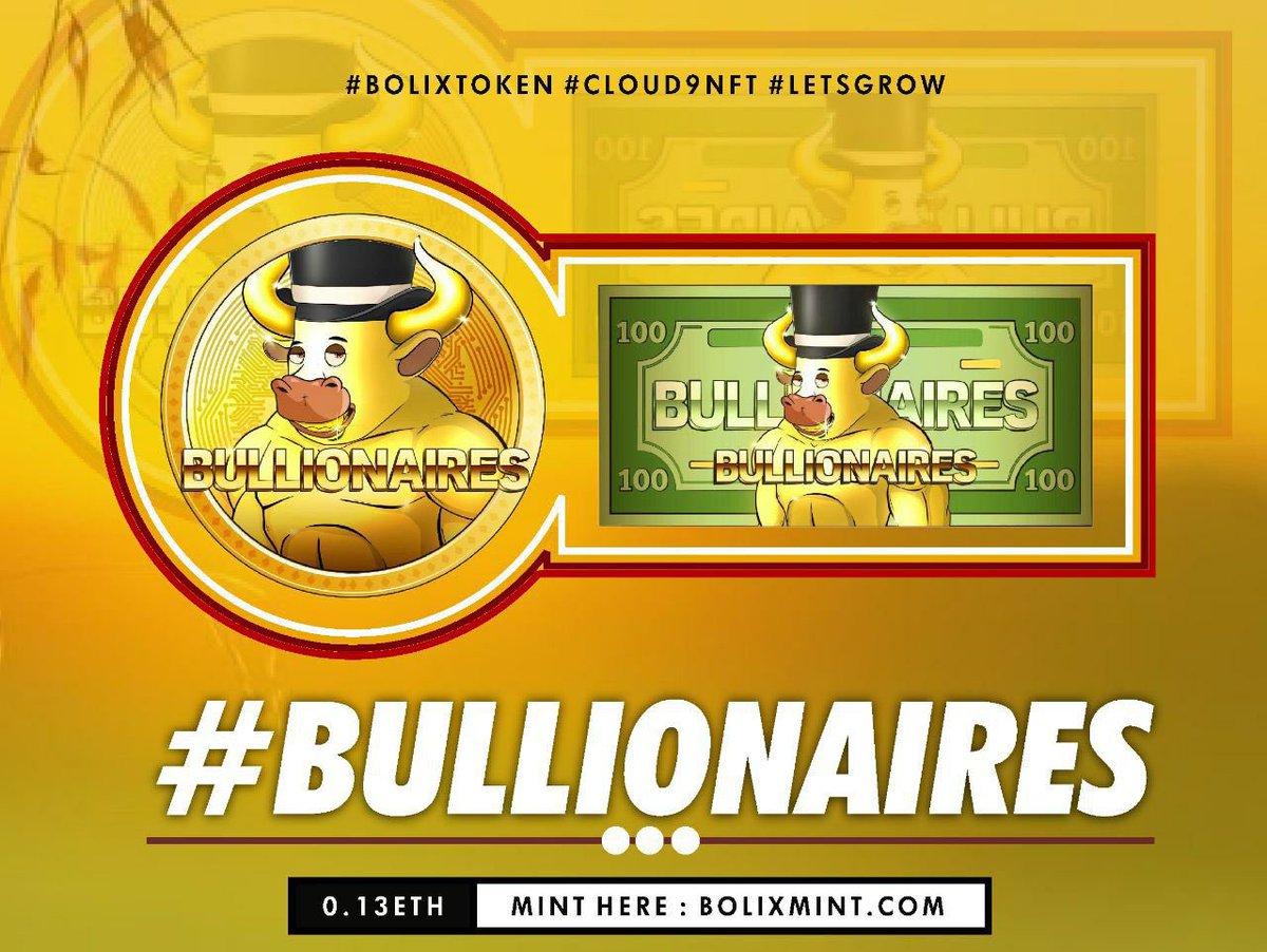 Cloud9NFT's tweet photo. We are about to cross into the 700s!
#Bullionaires are minting at 0.13 #ETH
Holding at least 1 + 1 #Rambow & #BolixToken $BLX begins the 1st phase of the tiered #airdrop ecosystem!
Don’t pass up on this opportunity of a lifetime!
Mint yours today! - https://t.co/jFrCNeKYDo https://t.co/FS280UON2I