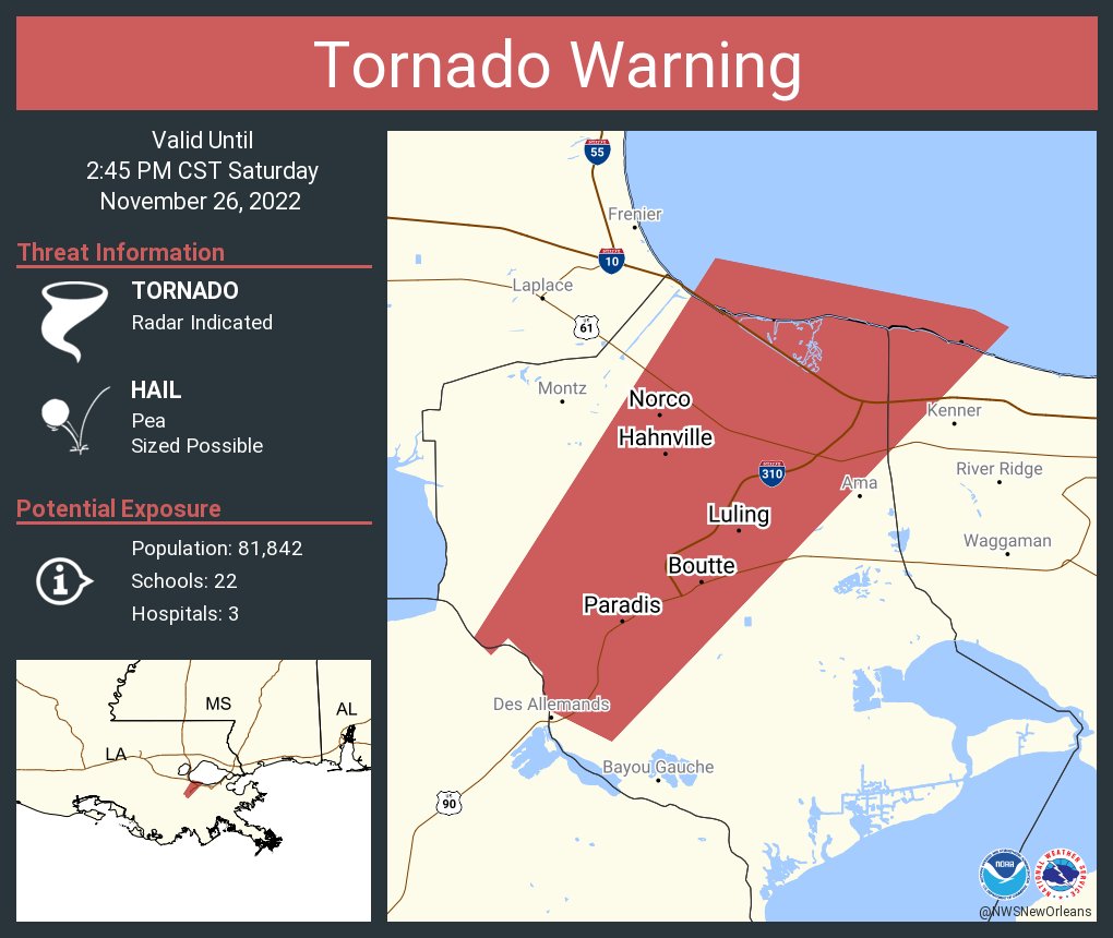 NWS Tornado on Twitter "Tornado Warning including Luling LA, Destrehan