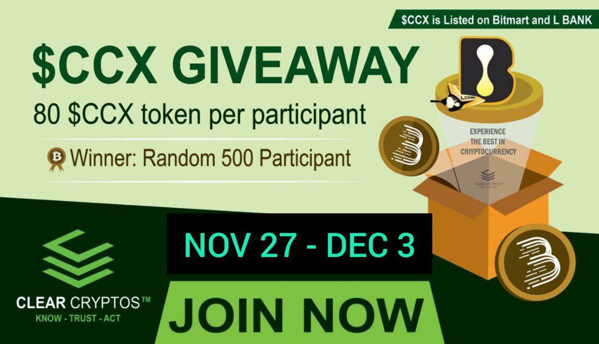 🪂 CCX Giveaway is live!!!

Participate in our Giveaway and get 80 $CCX tokens for doing tasks.

Join:
t.me/ClearCryptosOf…

Airdrop rewards will be distributed to your BitMart account through UID.

Giveaway for random 500 people who completed task properly.