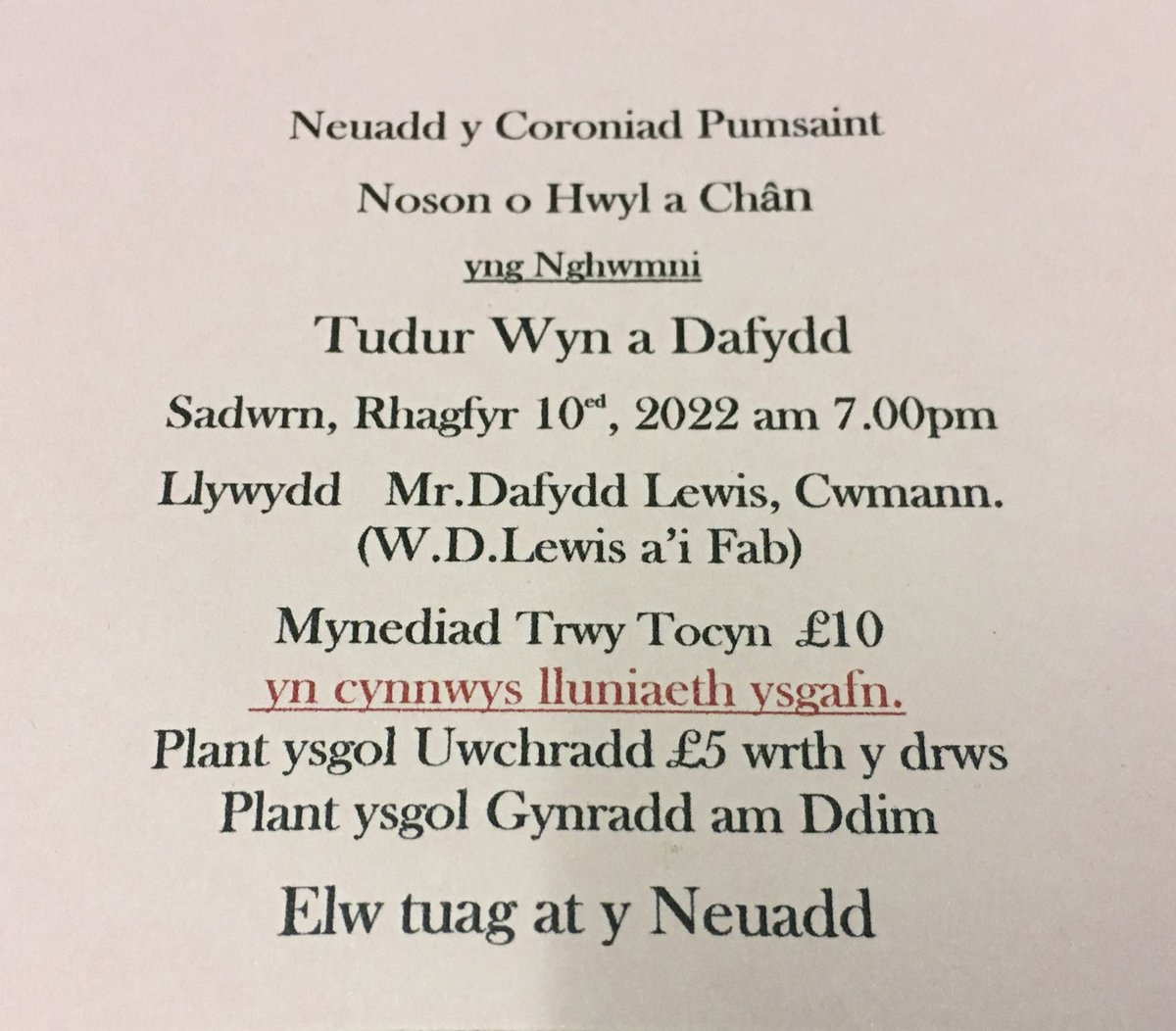 Pythefnos i fynd. Rhai tocynnau ar ol.