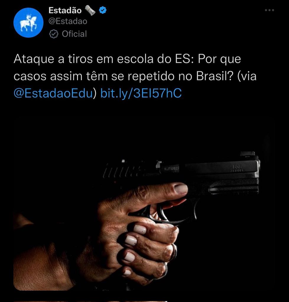 primaffia's tweet photo. @Estadao Estadão racista e covarde. Apagou o post associando uma pessoa negra aos assassinatos nas escolas, sabendo que o assassino é branco e  nazista https://t.co/4IG9sxPYdd