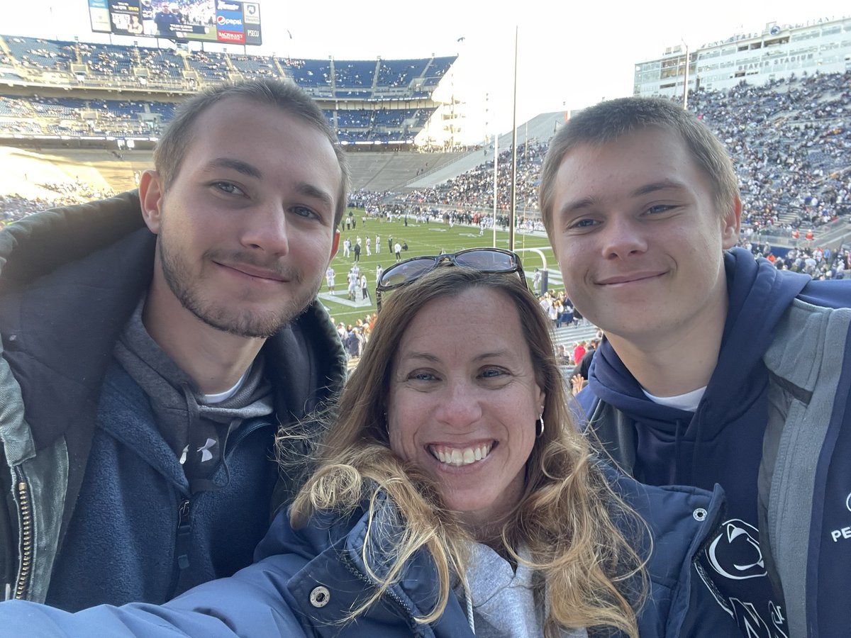 WebberBoysmom's tweet photo. With both my boys for the last time for a while @beaver_stadium! Go State! Thank you seniors 💙🤍🏈 https://t.co/WtWshIHvQJ