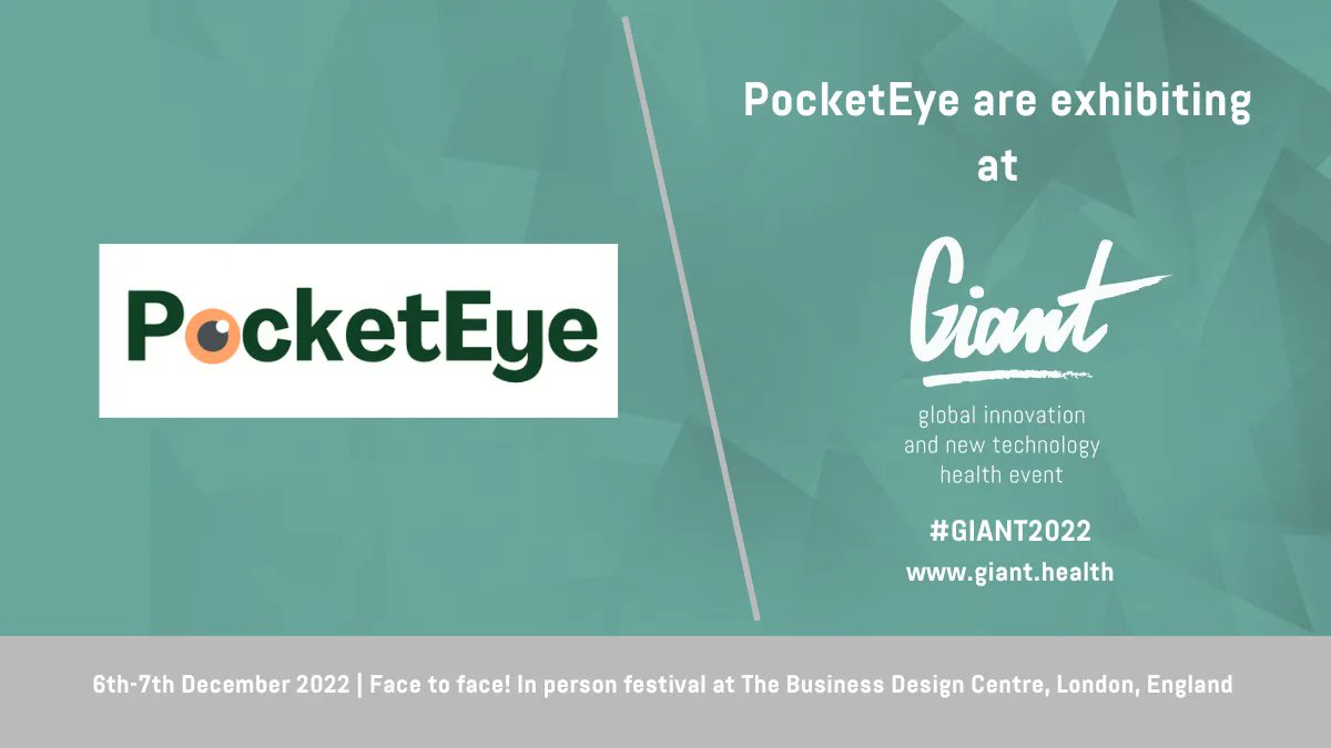 GIANT_health's tweet photo. A huge welcome to @PocketEye who will be exhibiting at #GIANT2022
PocketEye is a cloud-based platform that enables secure communication between primary &amp; secondary eye care,ensuring seamless referrals &amp; enabling remote specialist triaging for eye care.
🎟️https://t.co/1sK9lPotdu https://t.co/3KKYaa6RtC