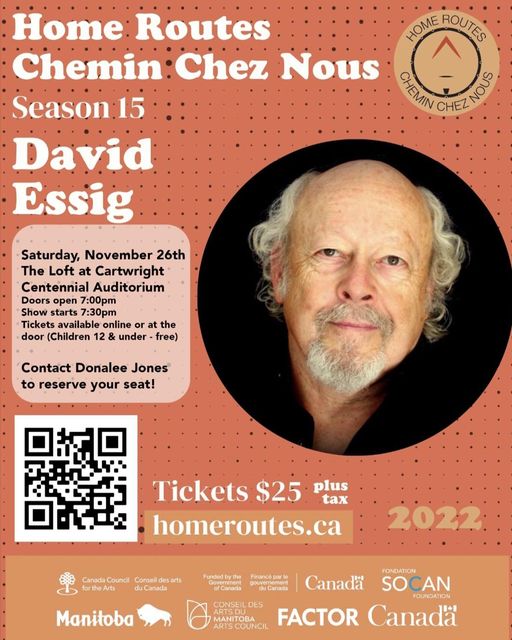 David Essig Music (@davidessigmusic) on Twitter photo I am wrapping up my 2022 <a href="/homeroutes/">Home Routes / Chemin Chez Nous</a> tour tonight in The Loft at the #Cartwright Centennial Auditorium, 575 Veteran Drive. Doors: 7:00pm Show: 7:30pm
Tickets $25.00, available at the door.
#Manitoba #livemusic #rootsmusic #folkmusic #blues I am wrapping up my 2022 <a href="/homeroutes/">Home Routes / Chemin Chez Nous</a> tour tonight in The Loft at the #Cartwright Centennial Auditorium, 575 Veteran Drive. Doors: 7:00pm Show: 7:30pm
Tickets $25.00, available at the door.
#Manitoba #livemusic #rootsmusic #folkmusic #blues