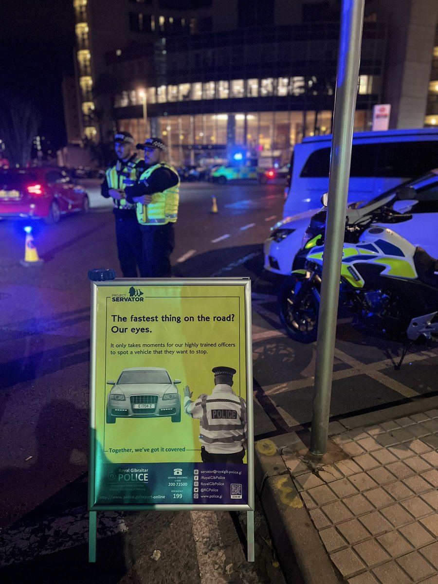 Out and about tonight in #gibraltar? So are our specialist #ProjectServator RGP and GDP officers making sure our roads are safe from wrongdoers and tackling those who may choose to Drink & Drive. #TogetherWeveGotItCovered #nonefortheroad #keepinggibraltarsafe