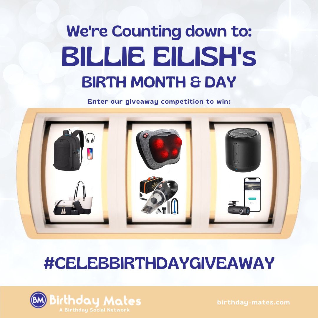 It's almost December when we celebrate our Ocean-eyed, 4-time youngest Grammy Awards Winner <a href="/billieeilish/">billie eilish</a> who will be a year older on Dec 18. To join the celebration all through the month, her fans can participate in our #celebbdaygiveaway @ bit.ly/celeb_giveaway…. Enter now.