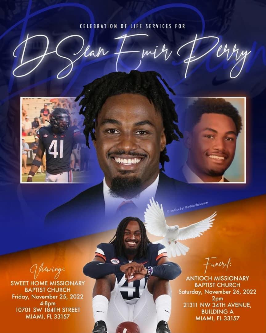 Today, we say a special prayer of Thanksgiving for the extraordinary life and example of D’Sean Perry and a prayer of Comfort, Peace and Healing for the wonderful Perry Family. 🙏🏿🧡💙

#UVAStrong #Godspeed #Always