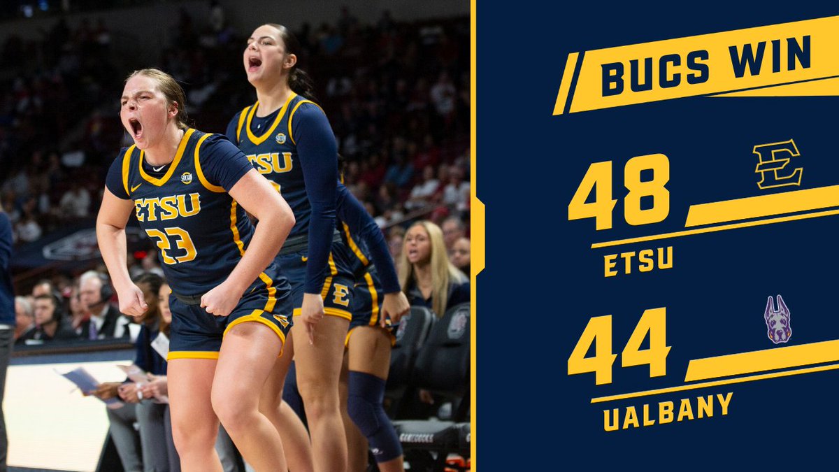 𝗟𝗘𝗧'𝗦 𝗚𝗢𝗢𝗢𝗢𝗢𝗢 🔥

A stingy defensive effort in the fourth quarter propels the Bucs past UAlbany on Day 2 of the UNLV Thanksgiving MTE!

ETSU will face the winner of Stetson/UC San Diego tomorrow at 2:15 ET in Las Vegas.

#FaithfulForForty | #ETSUTough