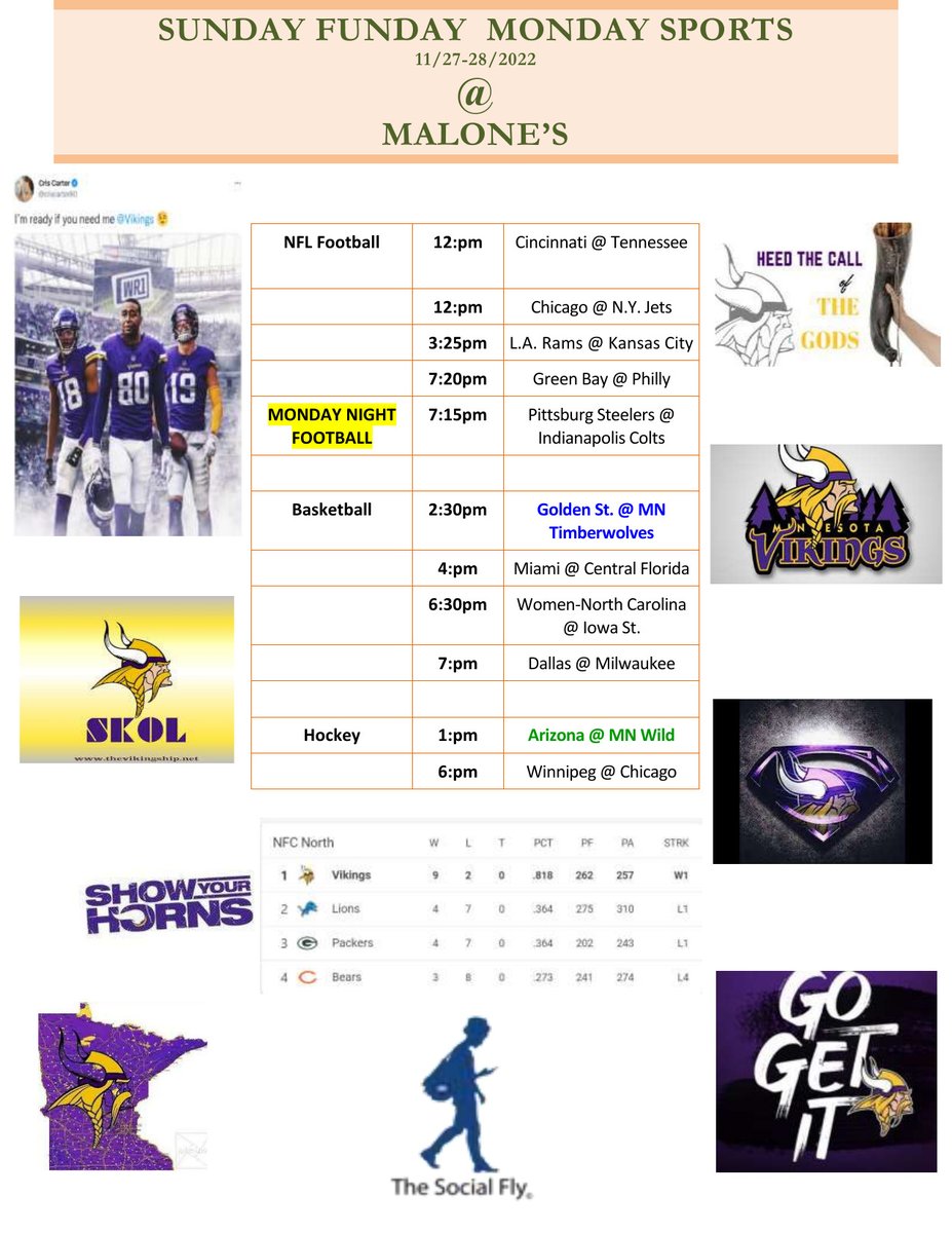 11/26-27 - 𝙎𝙥𝙤𝙧𝙩𝙨 𝙎𝙖𝙩𝙪𝙧𝙙𝙖𝙮 &amp; 𝙎𝙪𝙣𝙙𝙖𝙮 𝙁𝙪𝙣𝙙𝙖𝙮 @ 𝙈𝙖𝙡𝙤𝙣𝙚'𝙨, in Maple Grove: 

CLICK on the image to expand and read! ==> malonesbarandgrill.net🏈🏀🏒⚾⛳🌭🍯🍠🍤🍹🍷🍻👍😎

 #mngopherfootball #collegesports #collegefootball #NFL #mnvikings